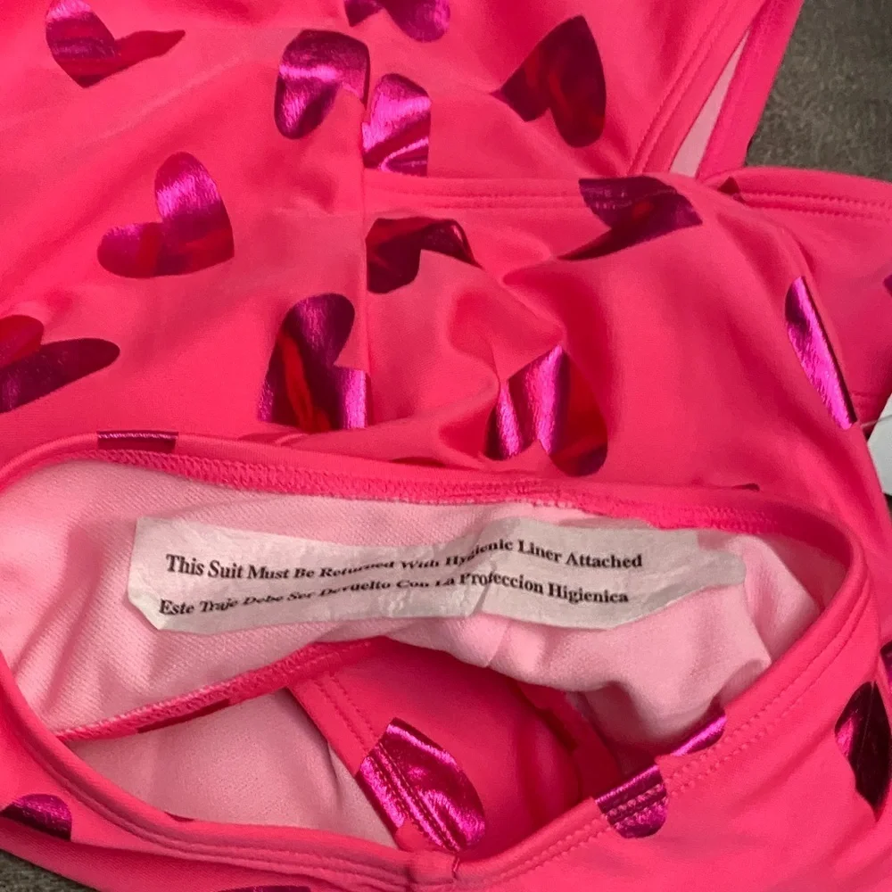 💰NEW Hot Pink One-Piece Swimsuit with Metallic Magenta Hearts Size 6-